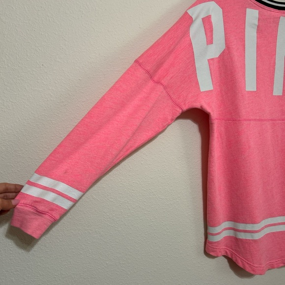 Victoria's Secret PINK Neon Hot Pink Varsity Crewneck Spirit Jersey Pullover - Picture 6 of 8